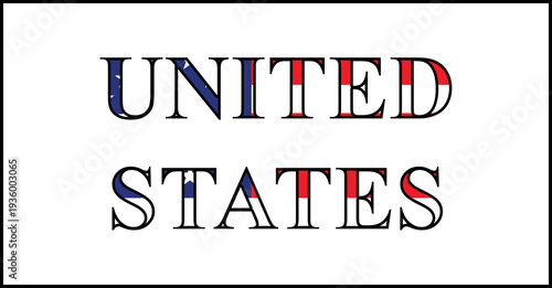 United States text filled with American flag pattern representing patriotism, national pride, and identity with stars and stripes design.