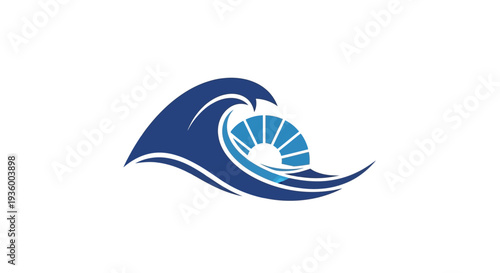 Abstract Blue Wave and Sun Logo Design