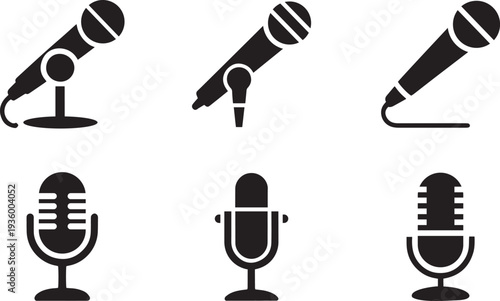 Microphone icon set for broadcasting podcasting and sound recording