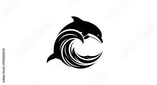 Black Dolphin Leaping Through Stylized Wave