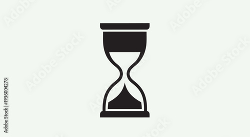 Black hourglass icon on white background, symbol of time passing and urgency