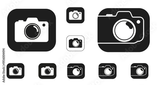 Camera Icons Set: Digital Photography Symbols in Black and White