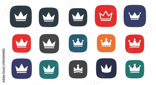 Collection of Crown Icons in Various Colors and Shapes