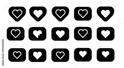 Collection of Heart Icons: Love, Emotion, Social Media Likes, Symbols