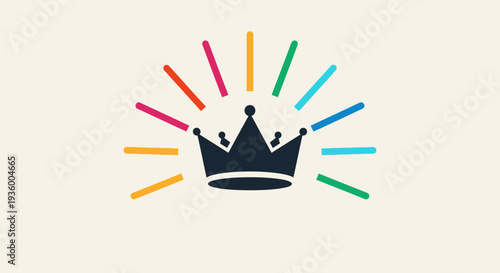 Colorful Rays Emitting From A Royal Crown Icon On Neutral Background