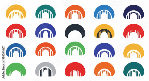 Colorful Rainbow Arch Icons Set - Abstract Geometric Design Elements