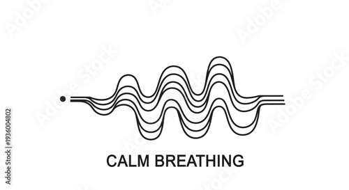 Calm breathing concept with abstract continuous wavy line art for meditation and wellness
