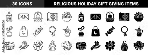 Islamic Festive Gift and Celebration Elements Featuring Hybrid Ramadan Lanterns Crescent Envelopes Henna Hands and Traditional Arabic Sweets