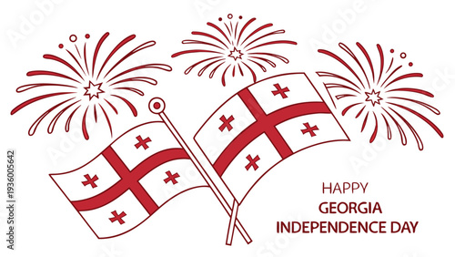Georgia Independence Day celebration banner with flags and fireworks Georgia flag