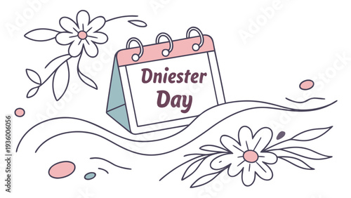 Calendar highlighting Dniester Day date with flowers floral pink