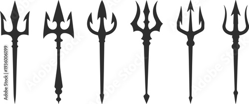 Black Trident Silhouette Collection Vector Set Isolated on White for Greek Mythology Poseidon Neptune God of Sea Ocean King Power and Ancient Spear Graphic Design