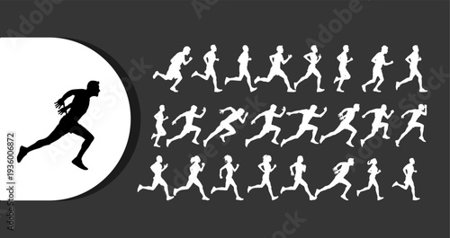 Multiple people running in motion with dynamic movement and energy