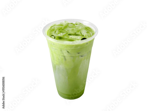 Iced matcha latte green tea in takeaway cup