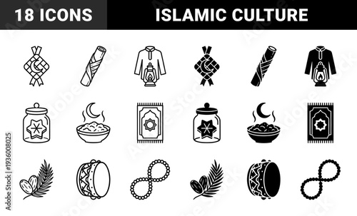 Islamic Celebration Hybrid Symbols Combining Traditional Elements with Geometric Minimalism for Ramadan and Eid Al Fitr Religious Festivals