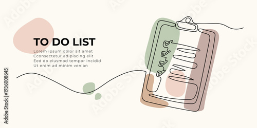 Vertical banner with Complete to do list concept. To do list drawn by hand with a single continuous line.
