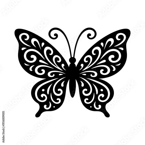 Decorative butterfly silhouette in clean vector style, perfect for digital downloads, DIY projects, and precision cutting machines.