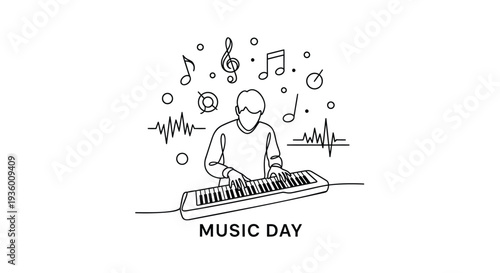 Vector illustration of man playing keyboard on Music Day