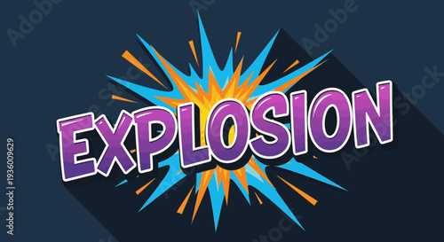 Explosion Word Art with Bursting Rays on Dark Blue Background