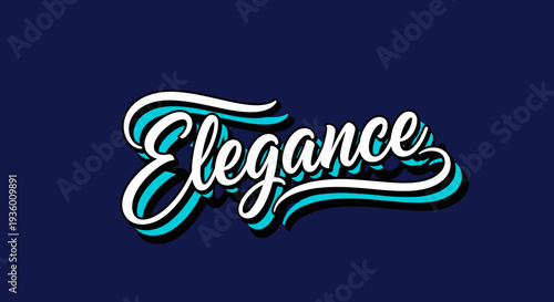 Elegance Text Logo, Script Font, Stylish Typography, Modern Design, Blue Background