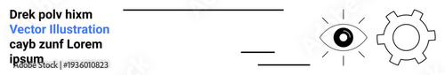Eye with light rays conveys vision and perception, gear stands for process and innovation. Ideal for technology, creativity, teamwork, analytics, innovation, strategy, simple landing page