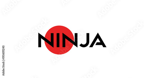 Ninja Logo with Red Circle, Japanese Sun Symbol, Minimalist Design