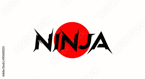 Ninja Logo with Red Sun Symbol on White Background