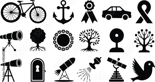 Set of 16 black icons vector