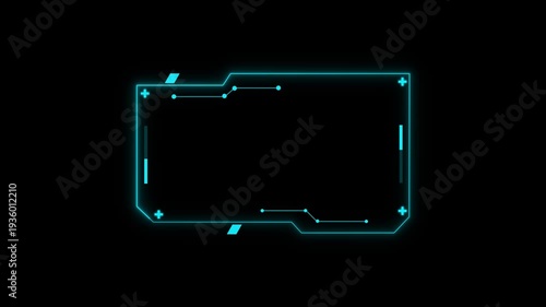 Futuristic Neon HUD Frame Overlay Cyan Digital Interface Element Glowing Geometric. Futuristic neon HUD frame with cyan overlay. Digital interface displays data concept, network, information