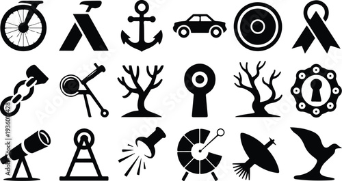 Set of 16 black icons vector