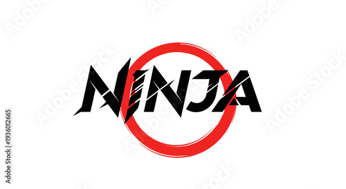 Ninja Logo with Red Circle Emblem, Japanese Warrior Symbol, Graphic Design Element