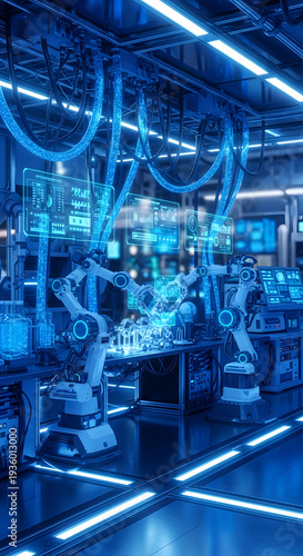 Futuristic Factory with Robotic Arms