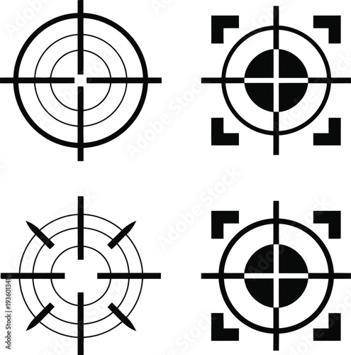Four variations of target designs with crosshair and square alignment patterns Vector