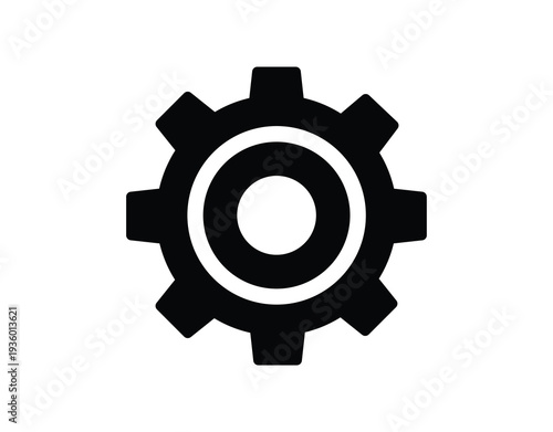 Black gear icon symbolizing machinery and technology