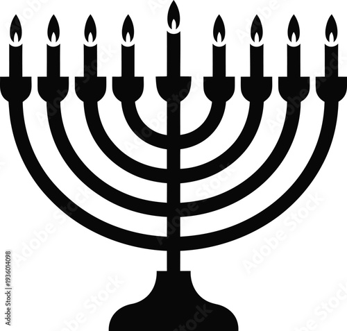 Traditional candelabrum with nine lit candles representing the menorah used during hanukkah celebrations Vector