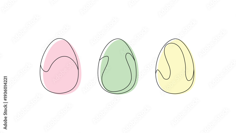 Fototapeta premium Minimalist continuous one line drawing easter eggs set with pastel colors on white background.