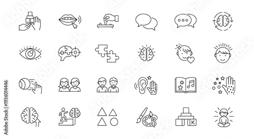Line Icon Set of Brain, Therapy, Education, Creativity and Mindfulness Symbols