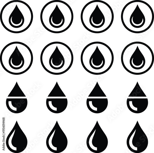 Varied designs of water drops in different stylized formats Vector
