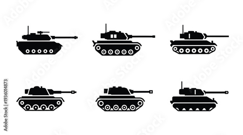 Military Battle Tank and Armored Vehicle Icon Set
