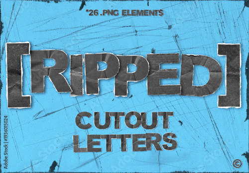 Ripped Letters Set. Torn Alphabet Paper Pieces Overlays. Isolated Elements on Transparent Background