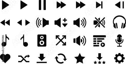 Multimedia Player Control and Audio Interface Icon Set