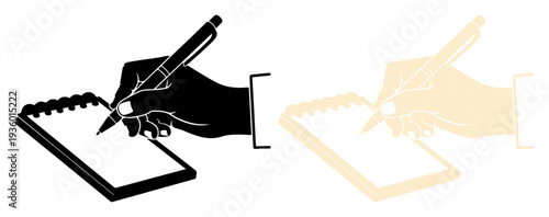 Hand writing notes on a notepad with a pen, creative process and ideas