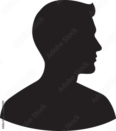 Black silhouette profile of a man's head and shoulders, representing identity, profile views, or user icons.