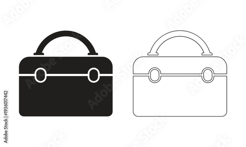 Black and white line icon set of a portable toolbox organizer