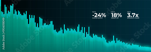 Stock Downturn Trend Red Graph Report. Downward Growth Financial Crisis Chart. Global Finance Collapse. Sanctions Tariffs Consequences, Trade War, Presentation Background Design. Vector Illustration