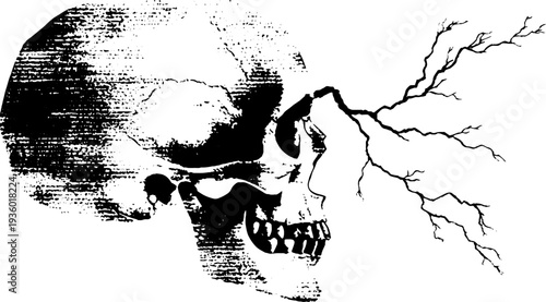 High contrast skull with lightning illustration - dramatic design for posters and prints