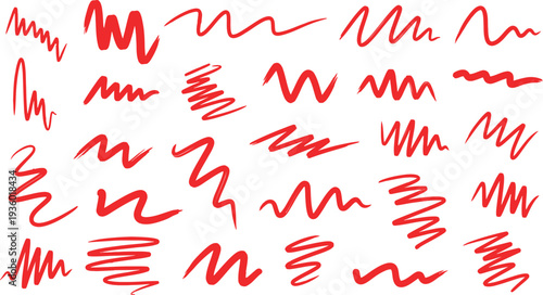 Collection of red squiggly lines on white background