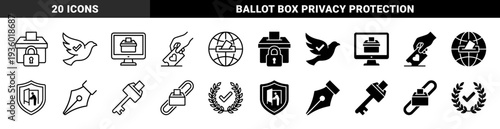 Secure digital voting and democratic election symbols featuring hybrid ballot box lock and dove peace checkmark with globe and shield protection