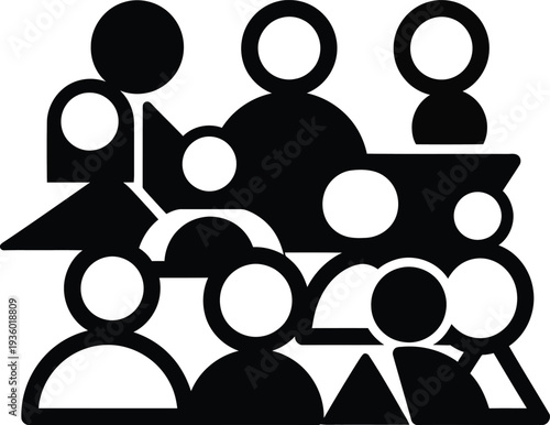 Illustration of a group of people in a meeting or conference setting with a presenter wqe (356)