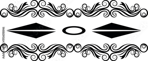 Ornate black and white decorative border design with geometric shapes