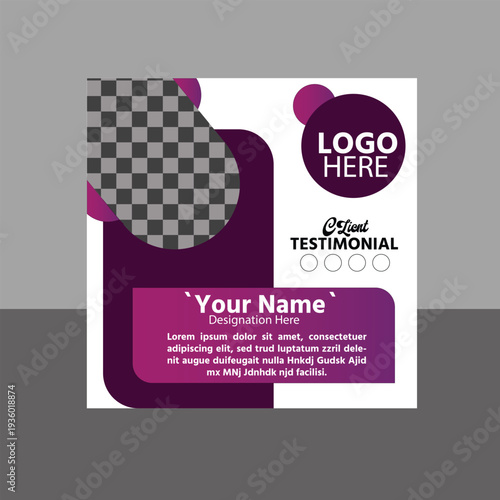 '' Modern Professional Customer Testimonial Social Medio Post Template with Purple Accents''